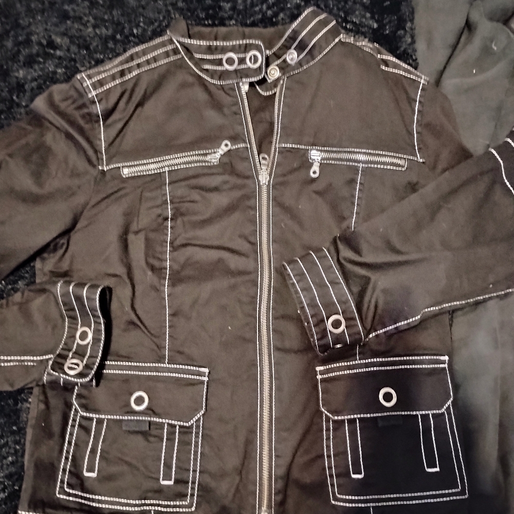 SPANNER Black Utility Jacket with White Stitching